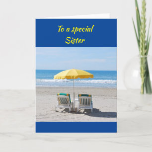 CARTE SALUTATIONS DE PLAGE À MA * SOEUR SPÉCIALE* ANNIVE