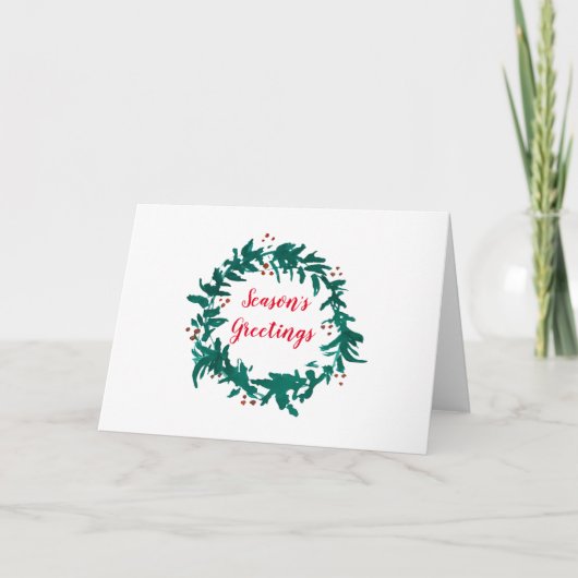 Carte Salutations de saison Couronne de houx verte Peint (Devant)