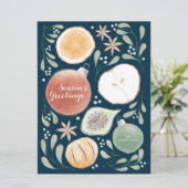 Carte Salutations de saison Fruits à plat - Bleu (Debout devant)