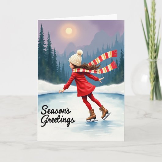 Carte Salutations de saison Patin à glace (Devant)