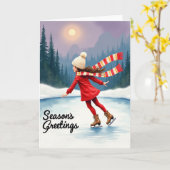 Carte Salutations de saison Patin à glace (Fleur jaune)