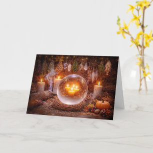 Carte Salutations de Samhain avec bougies herbes cristau