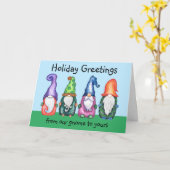 Carte Salutations de vacances de notre Gnome à vos (Fleur jaune)