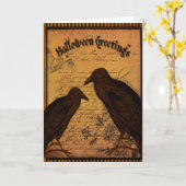 Carte Salutations d'Halloween - Corneilles (Fleur jaune)