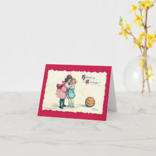 Carte Salutations d'Halloween Enfants et Citrouille Vint