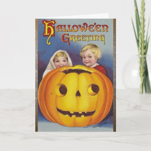 Carte Salutations d'Halloween ! Enfants mignons avec car (Devant)