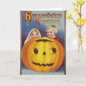 Carte Salutations d'Halloween ! Enfants mignons avec car (Fleur jaune)