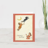 Carte Salutations d'Halloween Garçon Queue de Chat Noir  (Devant)