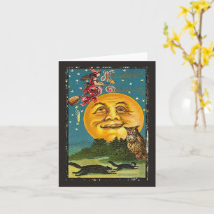 Carte Salutations d'Halloween Pleine Lune Hibou Sorcière