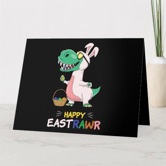 Carte Salutations Dinosaur Bunny Egg Joyeux Pâques S (Devant)