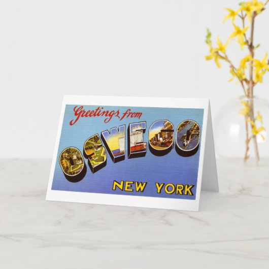 Carte Salutations d'Oswego New York Vintage (Fleur jaune)
