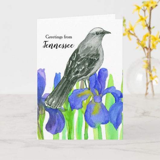 Carte Salutations du Tennessee Mockingbird Iris (Fleur jaune)