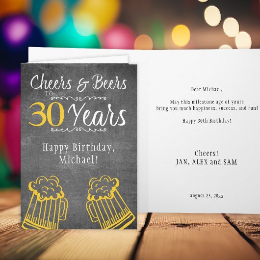 Carte Salutations et bières 30e hommes jalon anniversair
