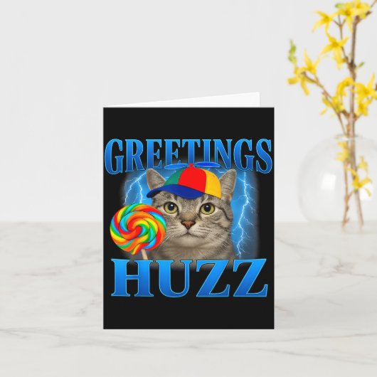 Carte Salutations Huzz Drôle de Chat Mème Conception Pou (Fleur jaune)