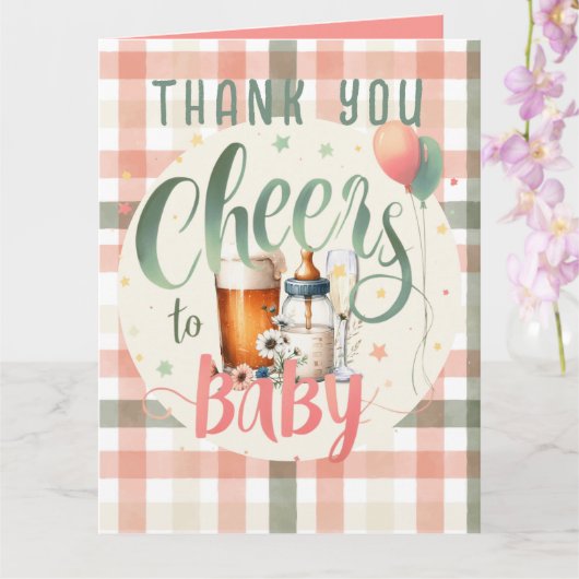 Carte Salutations pour bébé Sage Peach En vichy MERCI CA (Orchidée)