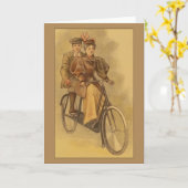 Carte Salutations tandem vintages de vélo (Fleur jaune)