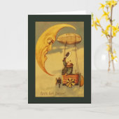 Carte Salutations vintage Lune et Aéronefs (Fleur jaune)