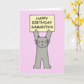 Carte Samantha Joyeux Chat de dessin d'anniversaire (Fleur jaune)