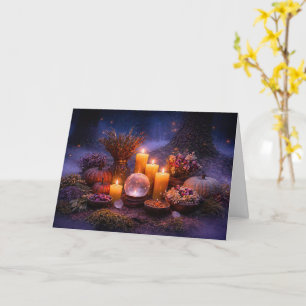Carte Samhain avec bougies Crystal Feuillage d'automne F