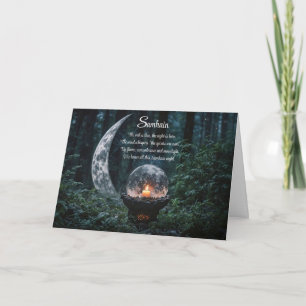 Carte Samhain avec Crystal Ball Crescent Lune et bougie