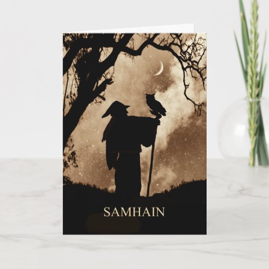 Carte Samhain Blessing Mystic Wizard and Owl (Devant)