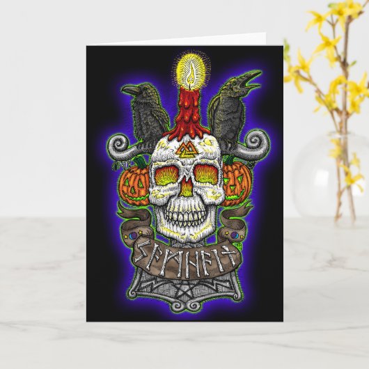 Carte Samhain - Halloween (Fleur jaune)