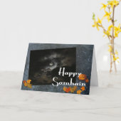 Carte Samhain heureux/Pleine lune, battes, citrouilles, (Fleur jaune)