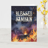 Carte Samhain Night Fall Forest Pagan Bonfire Halloween (Fleur jaune)