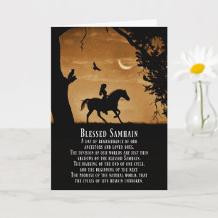 Carte Samhain Pagan Cheval et Cavalier avec Hibou et Cor