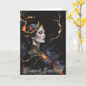 Carte Samhain Pagan Sorcière Béni Halloween Nuit D'Autom (Fleur jaune)