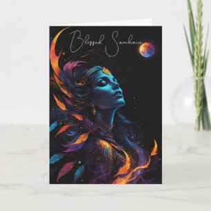 Carte Samhain Pagan Sorcière Béni Halloween Nuit D'Autom