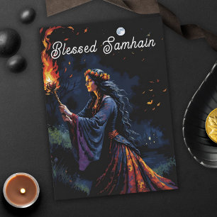 Carte Samhain Pagan Sorcière Béni Halloween Nuit D'Autom