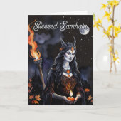 Carte Samhain Pagan Sorcière Béni Halloween Nuit D'Autom (Fleur jaune)