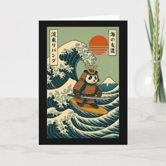 Carte Samouraï Panda Faisant du Surf sur une Vague Japon