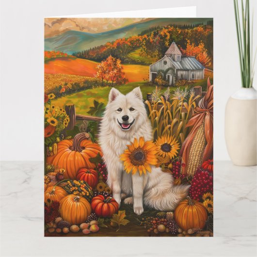 Carte Samoyé Chien Moisson Automne Thanksgiving (Devant)