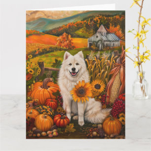Carte Samoyé Chien Moisson Automne Thanksgiving