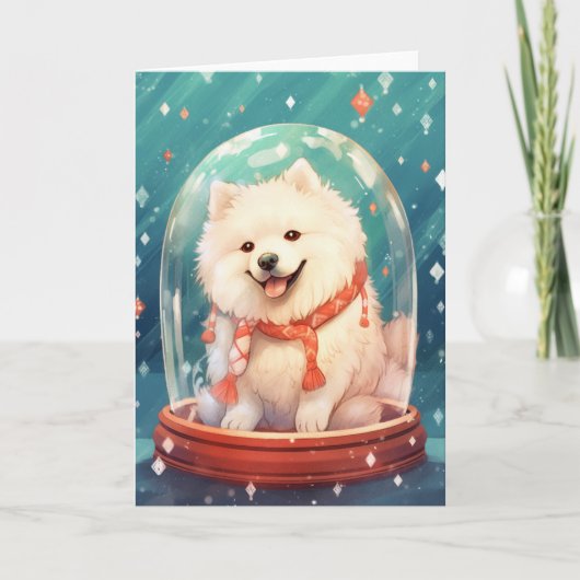 Carte Samoyé dans un Globe des neiges de Noël (Devant)