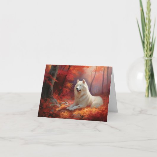 Carte Samoyé en automne Leaves Fall Inspire (Devant)