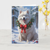 Carte Samoyé en Neige avec Vacances Wreath Winter Art (Fleur jaune)