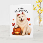 Carte Samoyed Chien Diable d'Halloween (Fleur jaune)