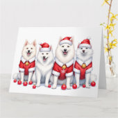 Carte Samoyed Christmas Dress Santa Hat (Fleur jaune)