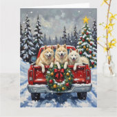 Carte Samoyed Christmas Red Truck Holiday (Fleur jaune)