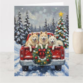 Carte Samoyed Christmas Red Truck Holiday (Devant)