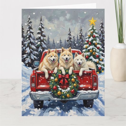 Carte Samoyed Christmas Red Truck Holiday (Devant)