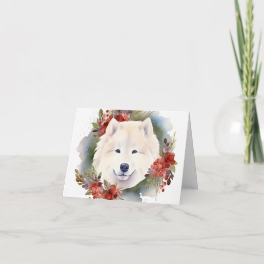 Carte Samoyed Christmas Wreath Festive Pup (Devant)