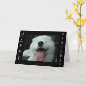 CARTE SAMOYED DIT SAVE ME GÂTEAU/I LOVE U'ANNIVERSAIRE S (Fleur jaune)
