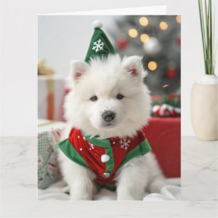Carte Samoyed Elf Puppy Christmas Card