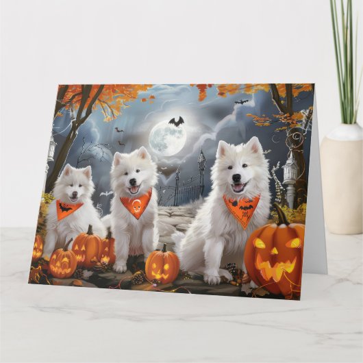 Carte Samoyed Halloween Éffrayant (Devant)