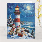 Carte Samoyède Phare de Noël Vacances (Fleur jaune)