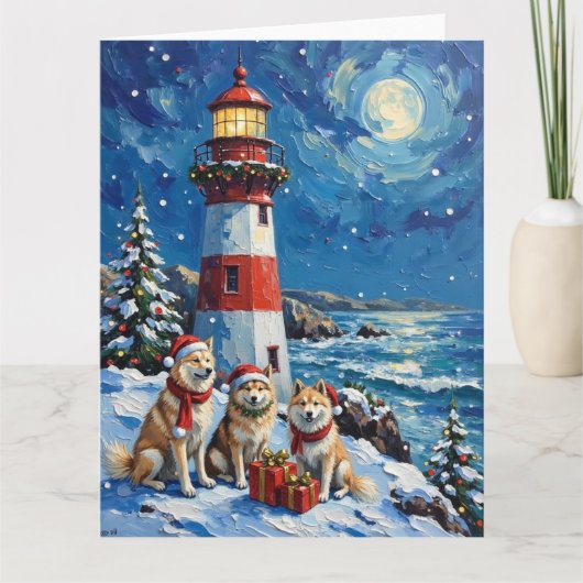 Carte Samoyède Phare de Noël Vacances (Devant)